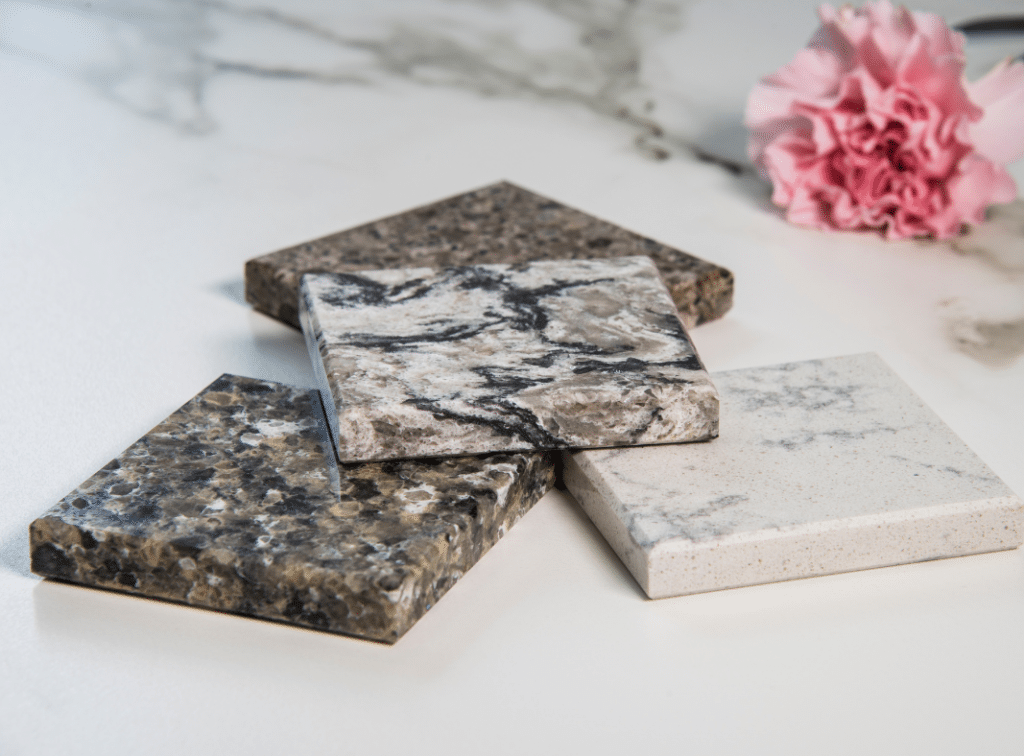 Four pieces of granite tiles placed in a countertop